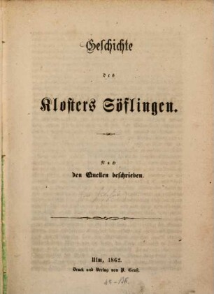 Geschichte des Klosters Söflingen : Nach den Quellen beschrieben