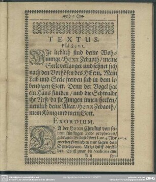 Leichenpredigt : Geistliche Seelen-Artzeney. Textus. Exordium. Tractatio