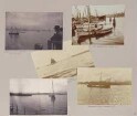 links oben: Blick von der Vinetabrücke rechts oben: Kiel, Handelshafen Mitte: Iduna links unten: Segelyacht rechts unten: Kaiserliche Werft
