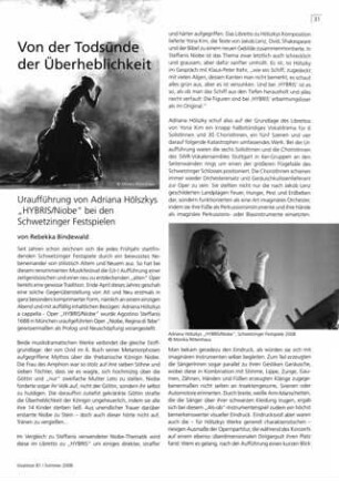 Von der Todsünde der Überheblichkeit : Uraufführung von Adriana Hölszkys "HYBRIS/ Niobe" bei den Schwetzinger Festspielen