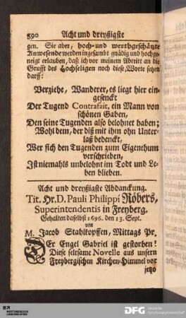 Acht und dreyßigste Abdanckung. Tit. Hr. D. Pauli Philippi Röbers...