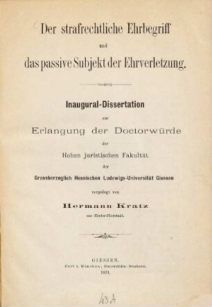 Der strafrechtliche Ehrbegriff und das passive Subjekt der Ehrverletzung