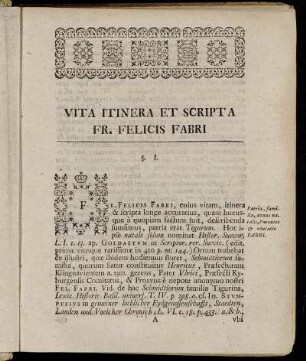 Vita Itinera et Scripta Fr. Felicis Fabri.