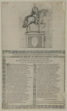 Gedenkblatt, mit Reiterdenkmal des Herzogs Ferdinand von Medici