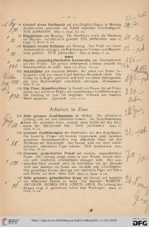 Arbeiten in Zinn (Nr. 104-119)