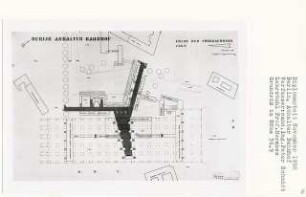 Anhalter Bahnhof, Berlin-Kreuzberg (Diplomarbeit bei Bernhard Hermkes): Fussgänger, Grundriss Ebene + 36.90, 1:500