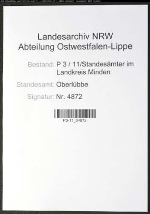 Sterberegister Standesamt Oberlübbe