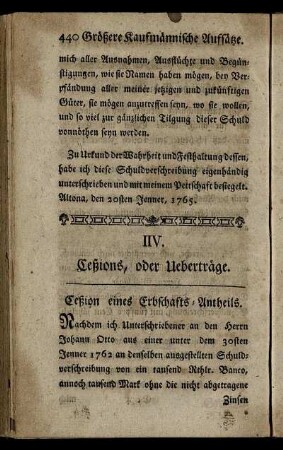 IIV. Ceßions, oder Ueberträge.