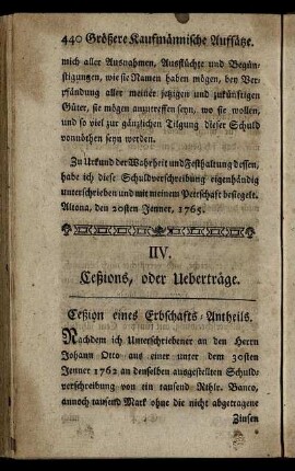 IIV. Ceßions, oder Ueberträge.