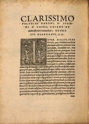 Henrici Glareani Helvetii, Poetae Lavreati De Geographia : Liber Vnvs