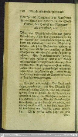 Addresse und Bittschrift der Kauf- und Handelsleute und anderer in der Stadt London, den Handel mit Nordamerika betreffend ...