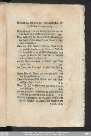 Verzeichniß der neuesten Verlagsbücher der Dyckischen Buchhandlung.