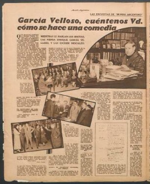 García Velloso, cuéntenos Vd. cómo se hace una comedia : Las encuestas de Mundo Argentino