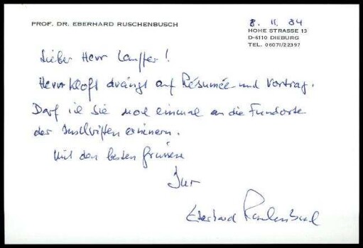 E. Ruschenbusch an S. Lauffer