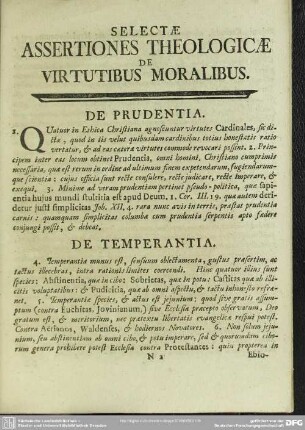 Selectae Assertationes Theologicae De Virtutibus Moralibus