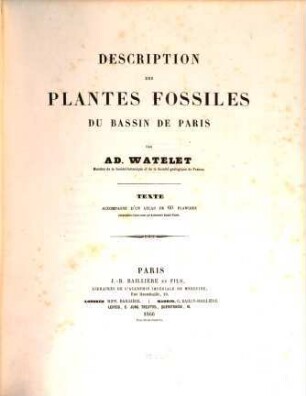 Description des plantes fossiles du Bassin de Paris, [1]. Texte