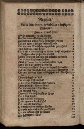 Register / derer hierinnen befindlichen lustigen Historien