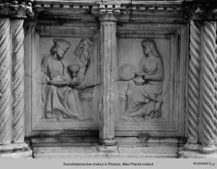 Fontana Maggiore : Unteres Becken mit Darstellungen aus dem Alten Testament, der Artes mechanicae, der Sieben Freien Künste und Monatsdarstellungen : Allegorische Monatsdarstellung des Januar mit Tierkreiszeichen Wassermann