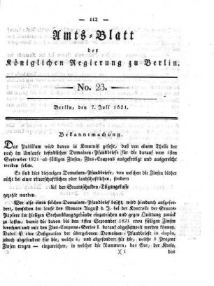 No 23, 7. Juli 1821