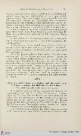 Ueber die Einwirkung des Lichtes auf das elektrische Leitungsvermögen der Haloïdsalze des Silbers