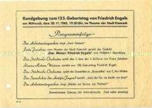 Programm einer Kundgebung zum 125. Geburtstag von Friedrich Engels