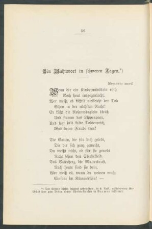 Ein Mahnwort in schweren Tagen.