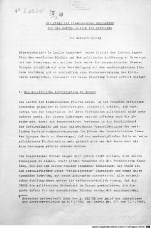 Die Frage des französischen Einflusses auf die Europa-Politik des Ostblocks