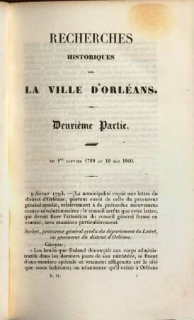 Recherches historiques sur la ville d'Orléans : depuis Aurelien, l'an 274, jusqu'en 1789. 2,2 : [1793 - 1794]