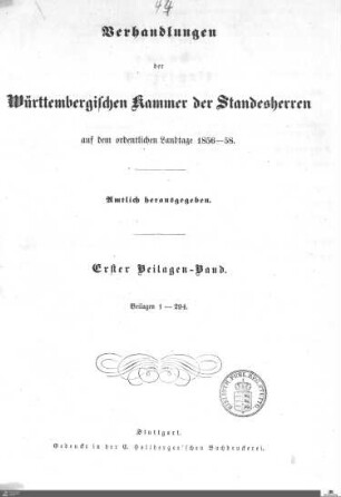 2,7: Landtag Württemberg - Kammer 1, Beilagen 1856-1861, Bd. 1