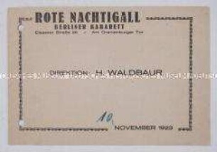 Programm des Kabaretts "Rote Nachtigall"