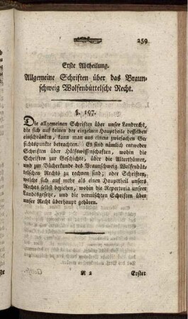 Erste Abtheilung Allgemeine Schriften über das Braunschweig Wolfenbüttelsche Recht.