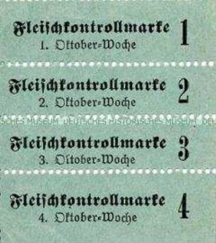 Block mit 4 "Fleischkontrollmarken"