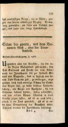 Selim der zweite, mit dem Beinamen Mest, oder der Trunkenbold