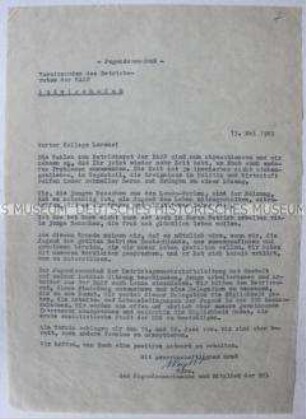 Offener Brief der BGL der Leuna-Werke an den Betriebsrat der BASF in Ludwigshafen mit der Einladung zu einem Besuch in der DDR