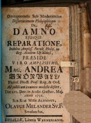 Diss. philos. de damno eiusque reparatione