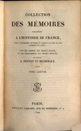 Collection des mémoires relatifs à l'histoire de France, 78. Table générale et analytique