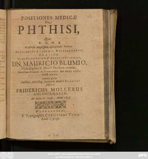 Positiones Medicæ De Phthisi