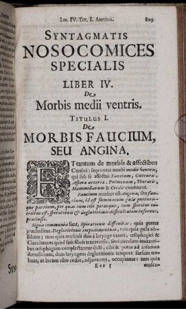 Syntagmatis Nosocomices Specialis Liber IV. De Morbis medii ventris