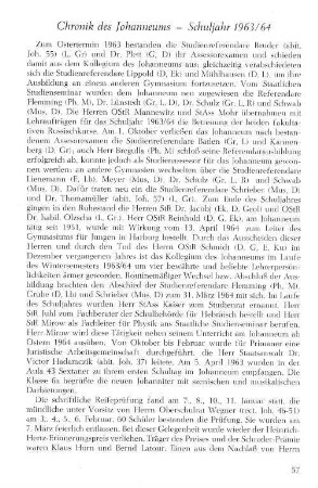 Chronik des Johanneums - Schuljahr 1963/64