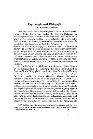 Psychologie und Pädagogik