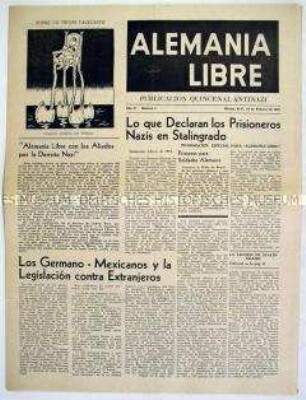 Wochenzeitung deutscher Emigranten in Mexiko "Alemania libre" (in spanischer Sprache)