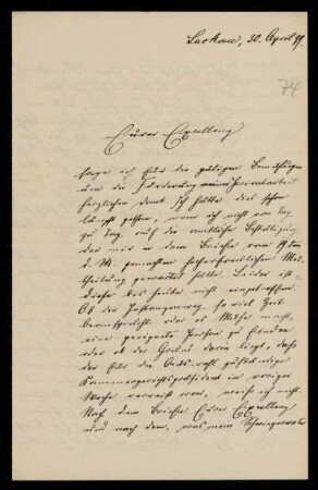 74: Brief von Friedrich Ritgen an Gottlieb Planck, Luckau (Landkreis Dahme-Spreewald), 30.4.1899