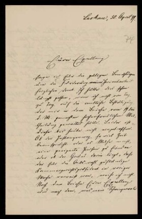 74: Brief von Friedrich Ritgen an Gottlieb Planck, Luckau (Landkreis Dahme-Spreewald), 30.4.1899