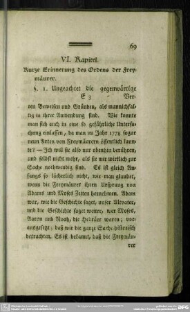 VI. Kapitel. Kurze Erinnerung des Ordens der Freymäurer