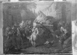 Illustrationen zum "Roman comique" von Scarron — Ankunft der Schauspieler in Le Mans