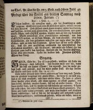 Predigt über die Epistel am dritten Sonntag nach Ostern, Jubilate.