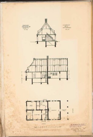 Dorfanlage Schinkelwettbewerb 1908: Schmiede. Schnitte, Grundriss 1:100