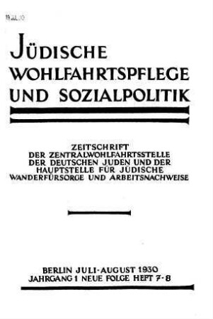 Jüdische Wohlfahrtspflege und Sozialpolitik