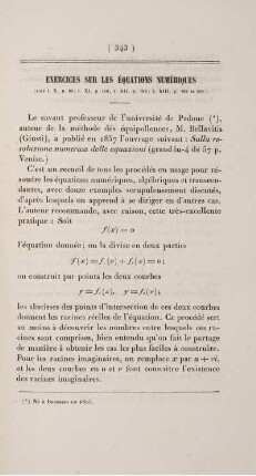 Exercices sur les équations numériques.