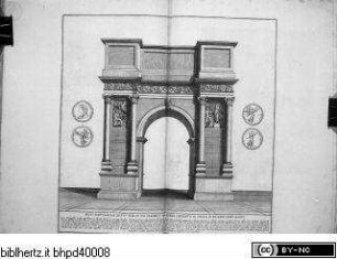 Veteres arcus Augustorum triumphis insignes ex reliquiis quae Romae sunt adhuc supersunt cum imaginibus triumphalibus restituti antiquis nummis notisquae Io. Petri Bellorii illustrati, 1. Ausgabe Romae : Io. Iacobus De Rubeis, MDCXC, Tafel 48: Arco di Portogallo